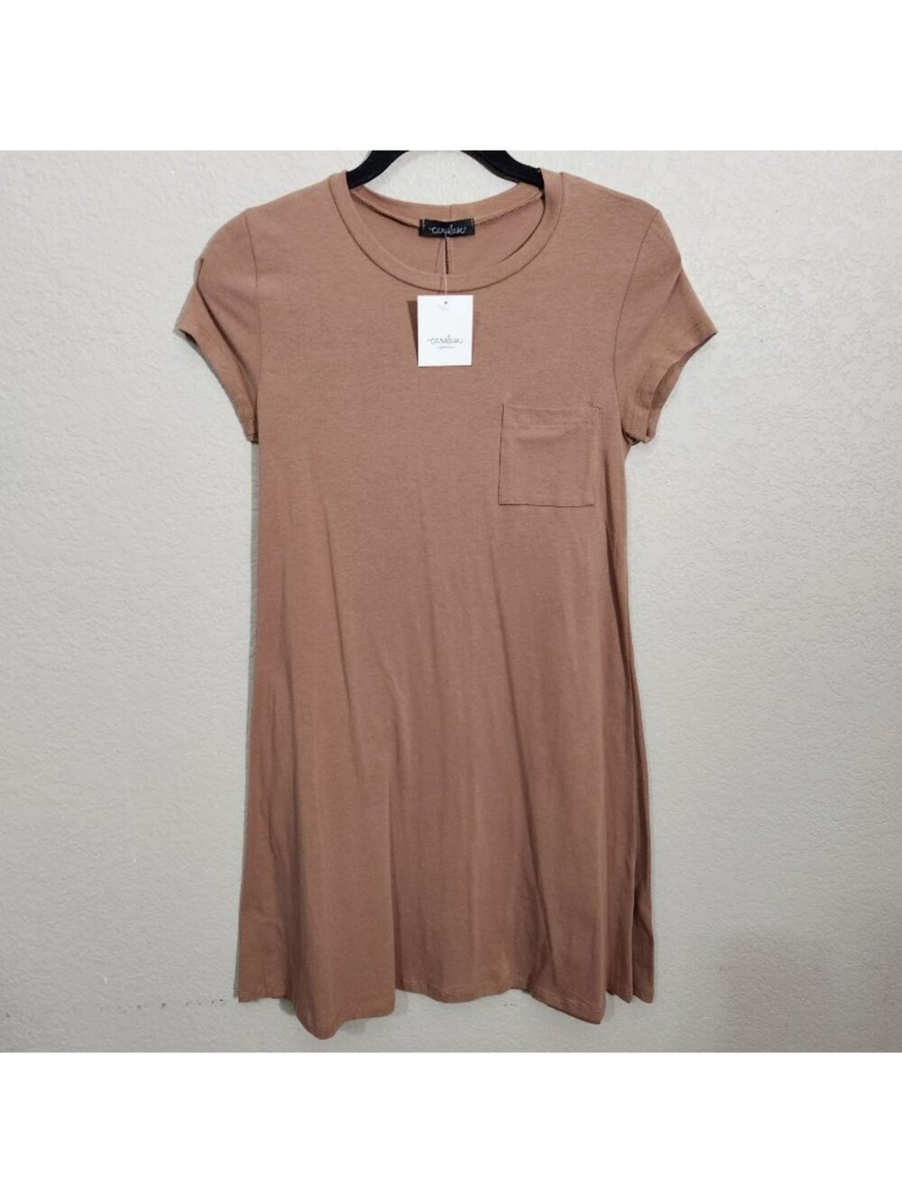 Caralase Brown ish Short Sleeve T-Shirt Dress Chest Pocket Medium